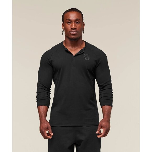 Gymshark Legacy Henley Men’s L Shirt Black 3/4 sleeve Athletic Casual Top - Picture 1 of 13
